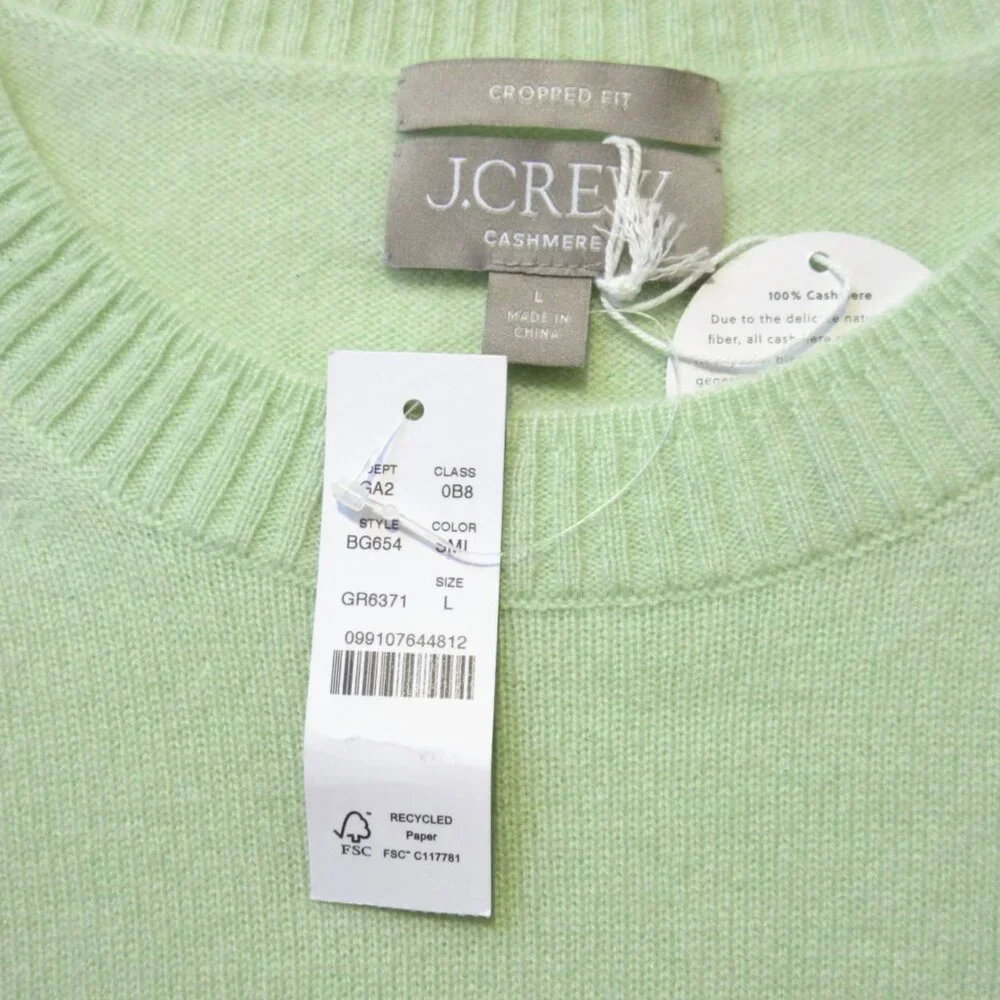 NWT J.Crew Cashmere Shrunken Crewneck Sweater in Sheer Mint Green Pullover L